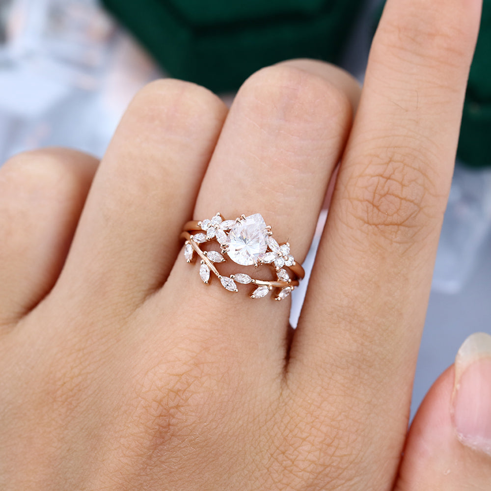 1.0 CT Pear Shaped Moissanite Cluster Engagement Ring - farrellouise