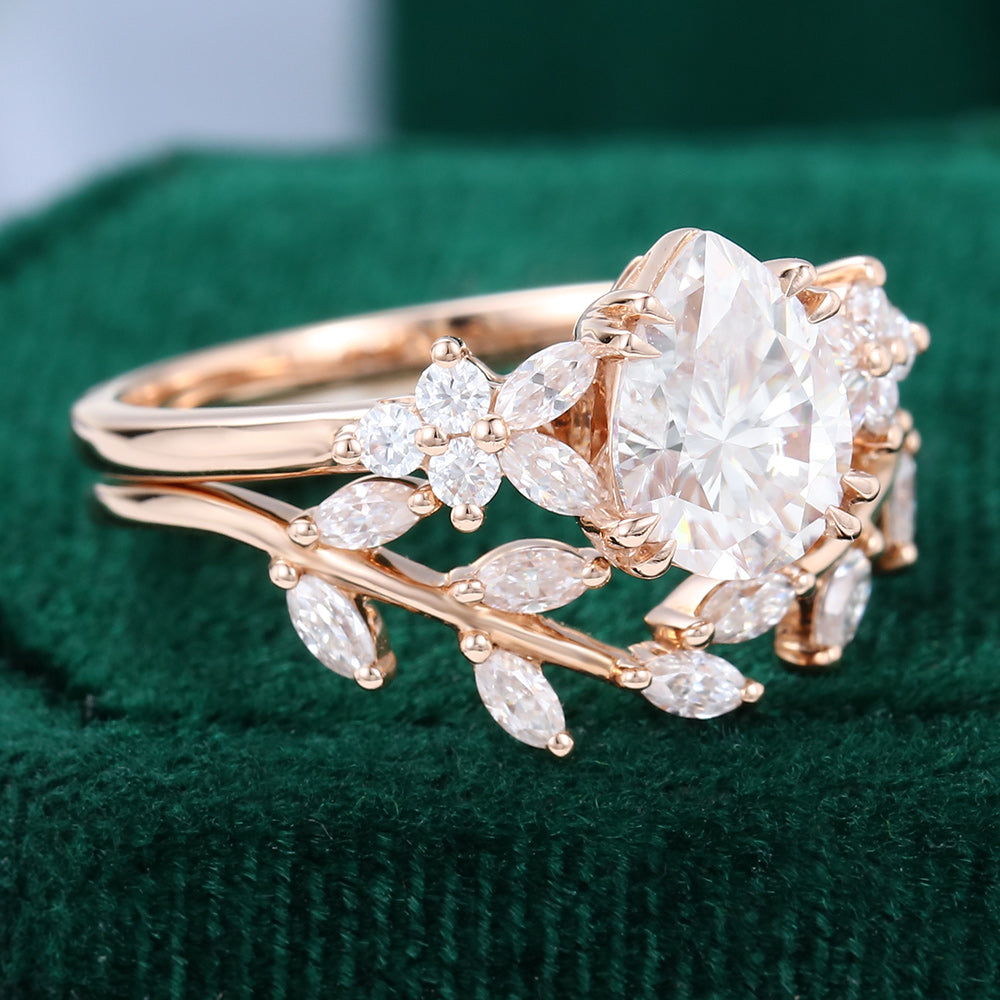 1.0 CT Pear Shaped Moissanite Cluster Engagement Ring - farrellouise