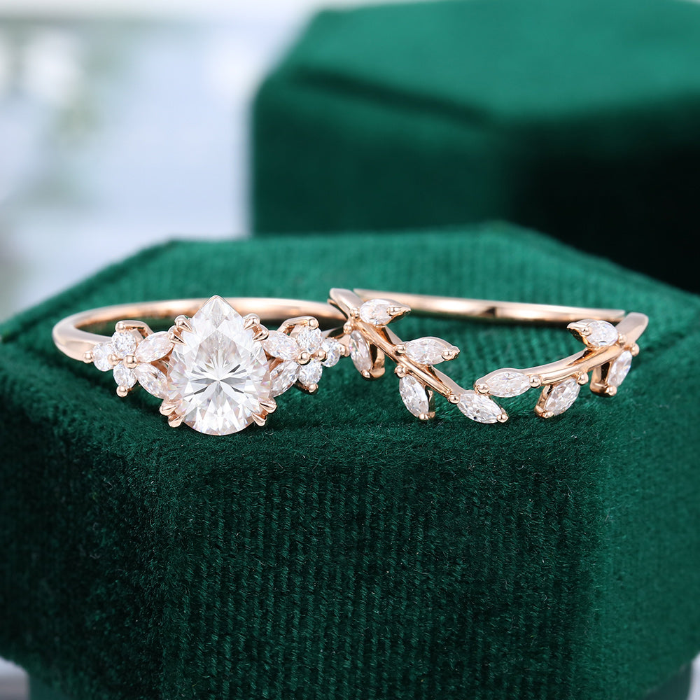 1.0 CT Pear Shaped Moissanite Cluster Engagement Ring - farrellouise