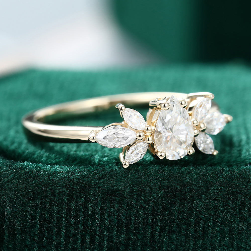 0.39 CT Pear Shaped Moissanite Cluster Engagement Ring - farrellouise