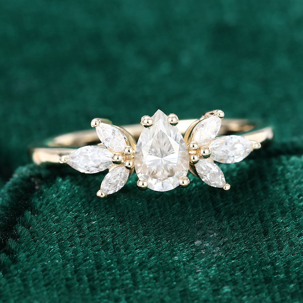 0.39 CT Pear Shaped Moissanite Cluster Engagement Ring - farrellouise