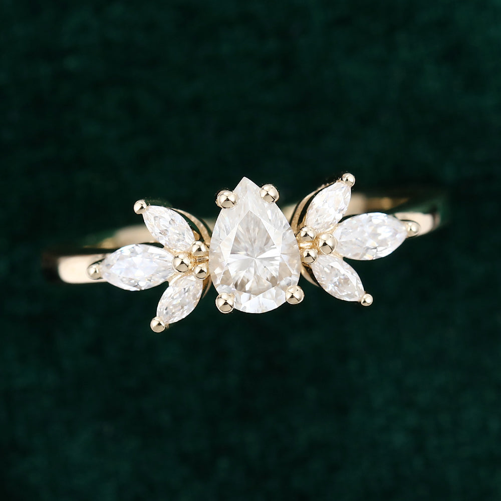 0.39 CT Pear Shaped Moissanite Cluster Engagement Ring - farrellouise
