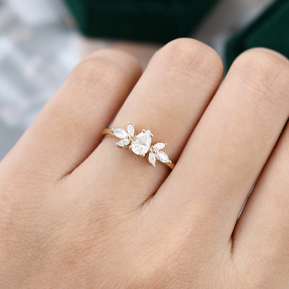 0.39 CT Pear Shaped Moissanite Cluster Engagement Ring - farrellouise