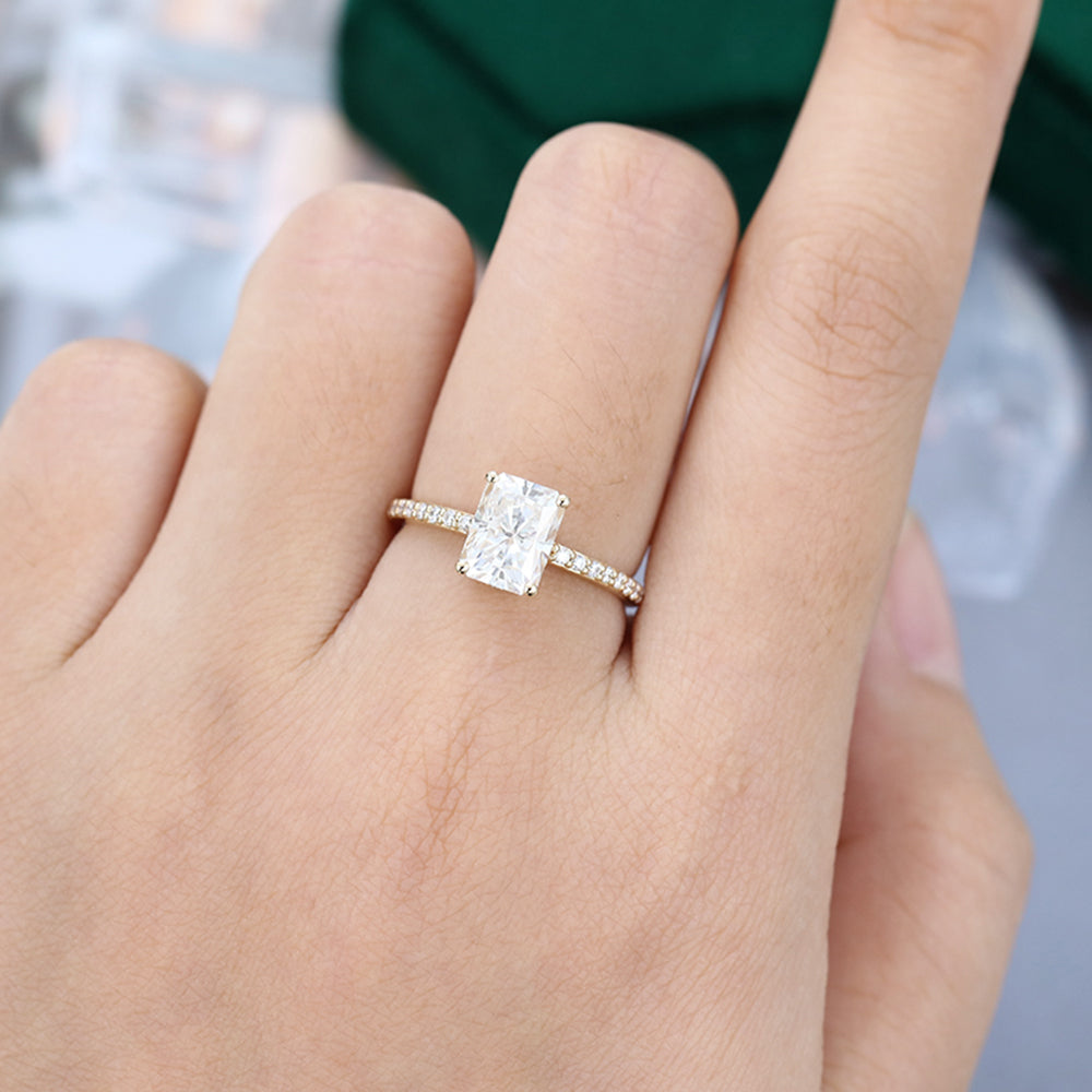 1.67 CT Radiant Shaped Moissanite Hidden Halo Setting Engagement Ring - farrellouise