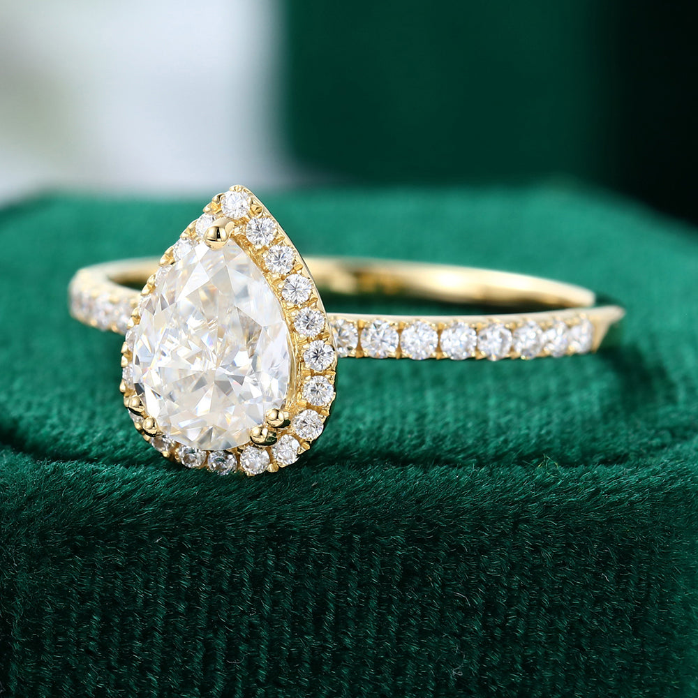 1.0 CT Pear Shaped Moissanite Halo Engagement Ring - farrellouise