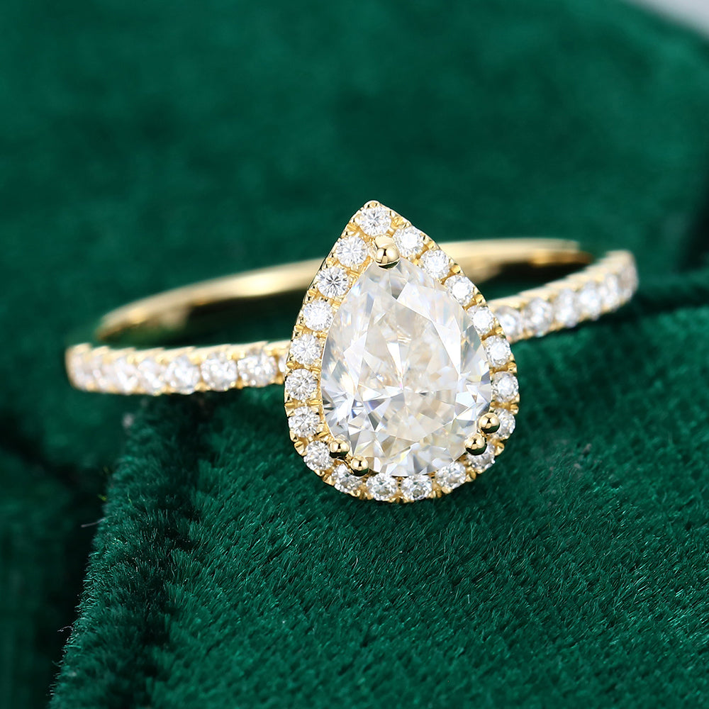 1.0 CT Pear Shaped Moissanite Halo Engagement Ring - farrellouise