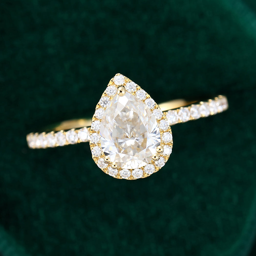 1.0 CT Pear Shaped Moissanite Halo Engagement Ring - farrellouise