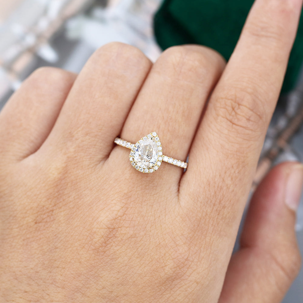 1.0 CT Pear Shaped Moissanite Halo Engagement Ring - farrellouise