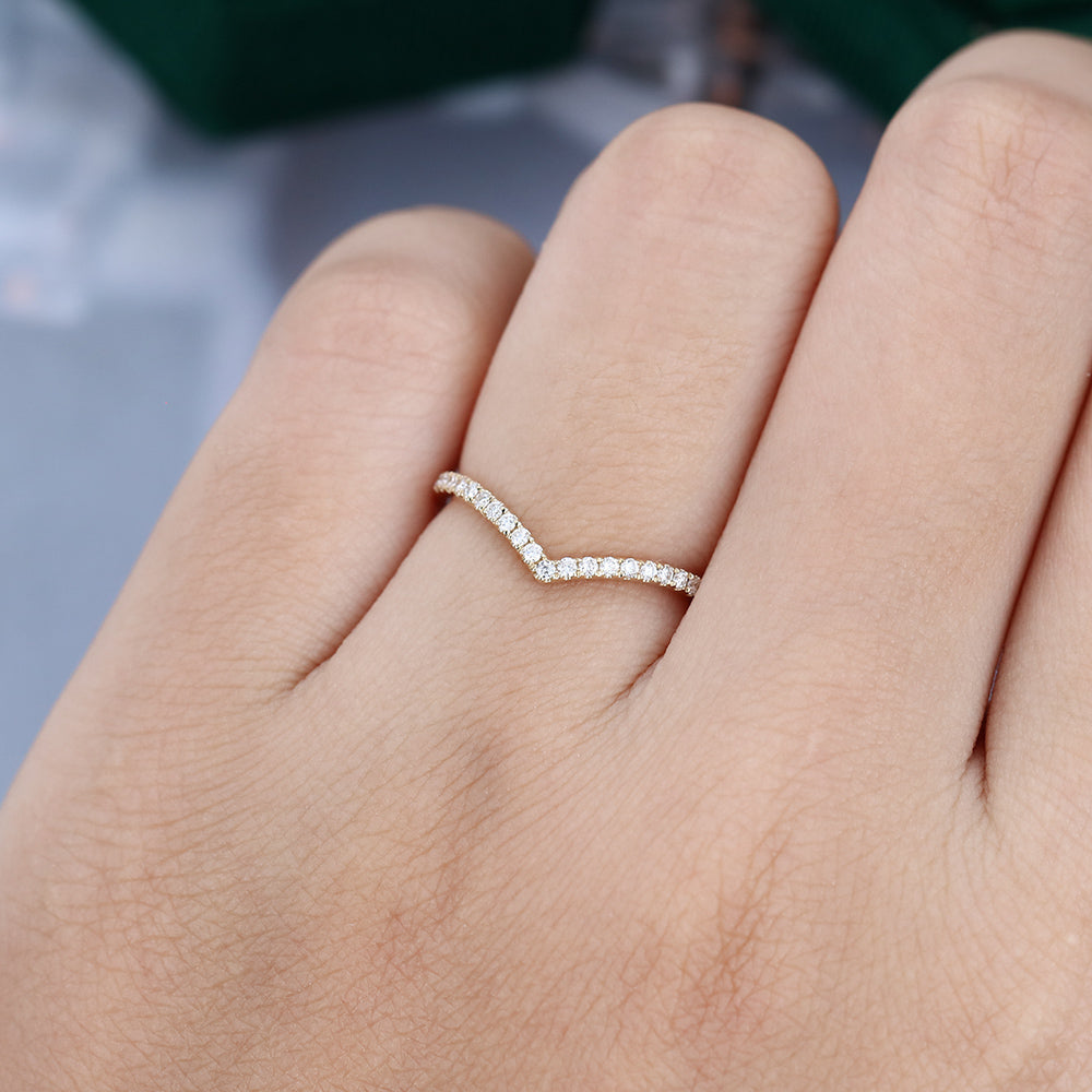 0.13 CT Round Moissanite Curved Wedding Band - farrellouise