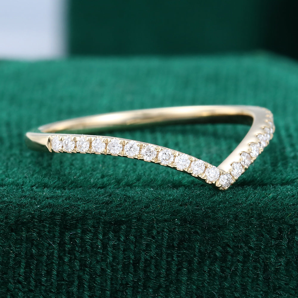 0.13 CT Round Moissanite Curved Wedding Band - farrellouise