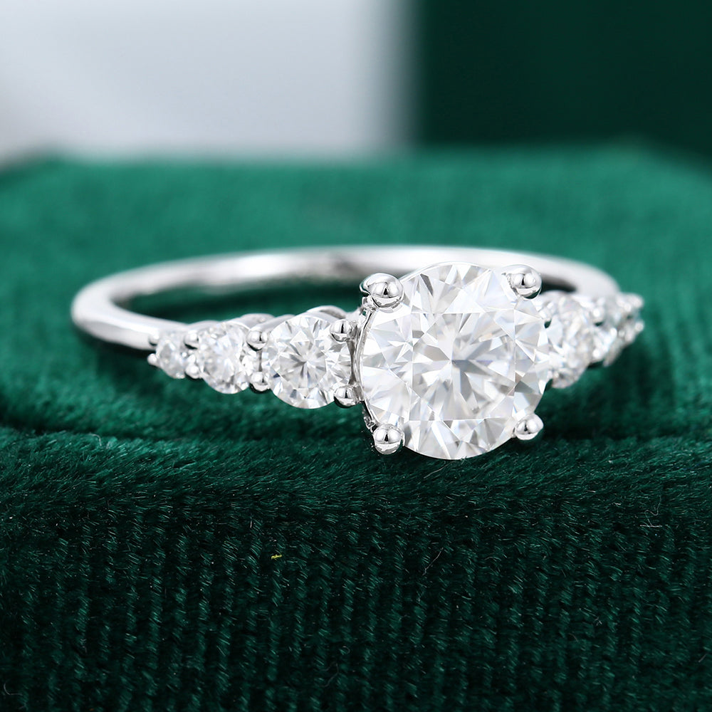 0.88 CT Round Shaped Moissanite Cluster Engagement Ring - farrellouise