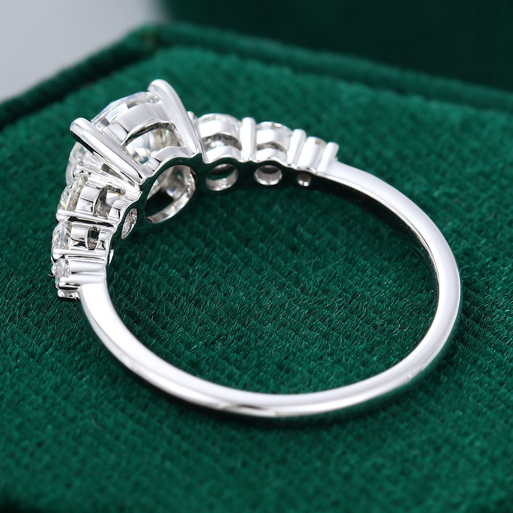 0.88 CT Round Shaped Moissanite Cluster Engagement Ring - farrellouise