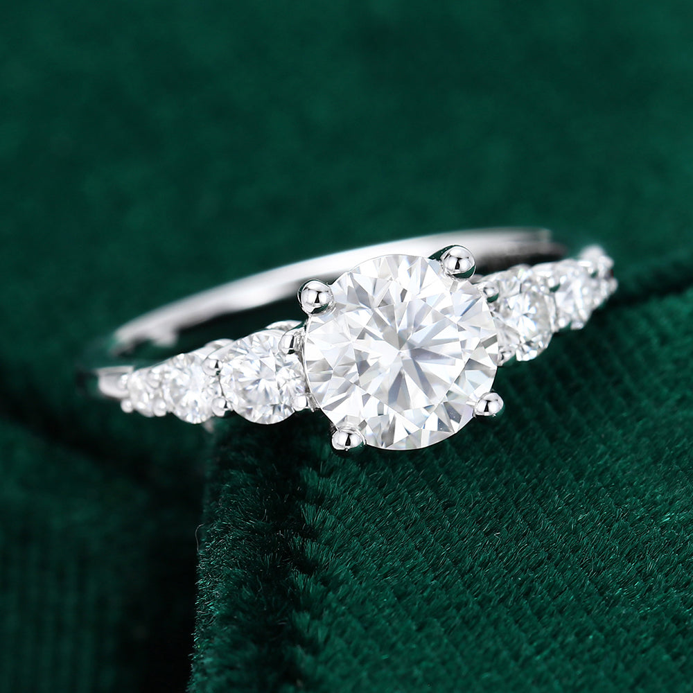 0.88 CT Round Shaped Moissanite Cluster Engagement Ring - farrellouise