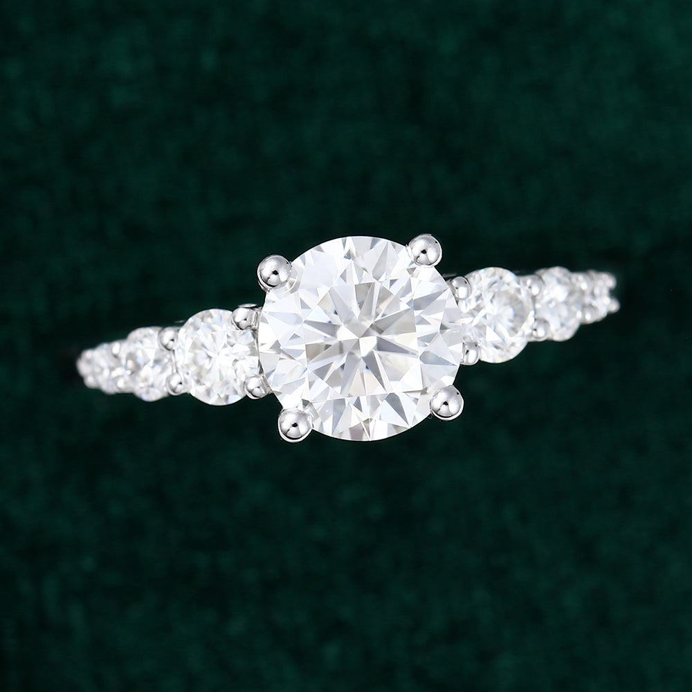0.88 CT Round Shaped Moissanite Cluster Engagement Ring - farrellouise