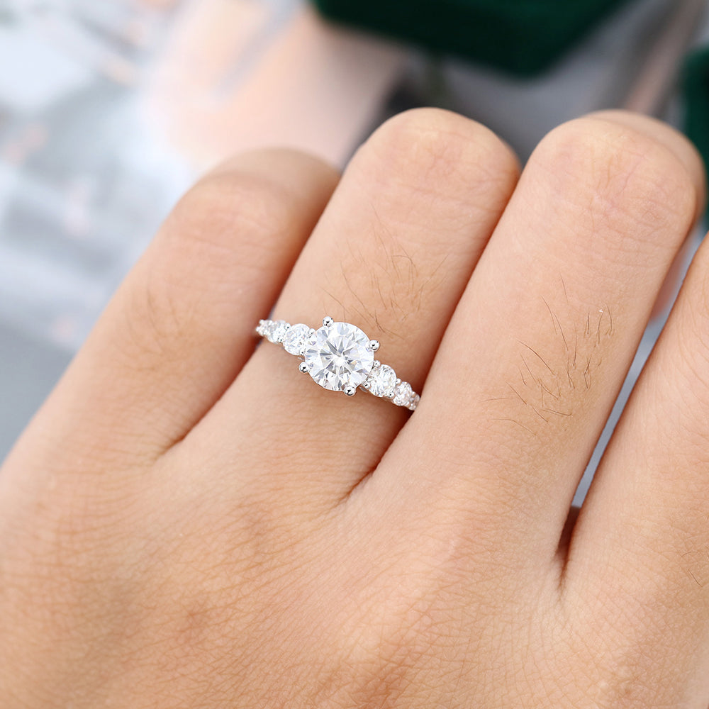 0.88 CT Round Shaped Moissanite Cluster Engagement Ring - farrellouise