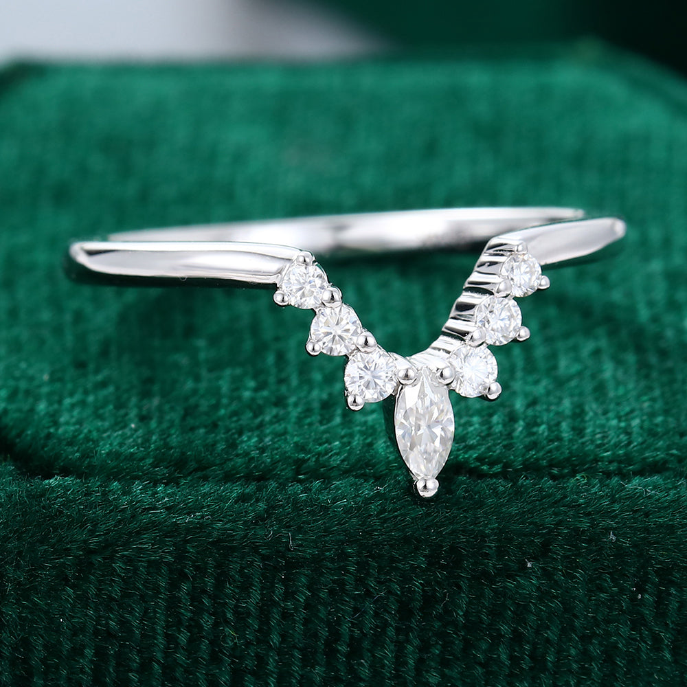 0.20 CT Round & Marquise Moissanite V-Shaped Wedding Band - farrellouise
