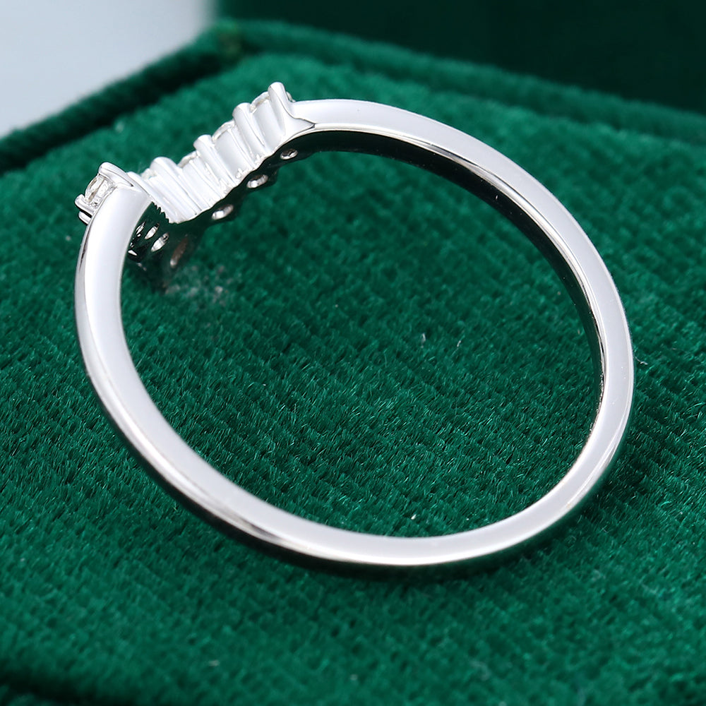 0.20 CT Round & Marquise Moissanite V-Shaped Wedding Band - farrellouise