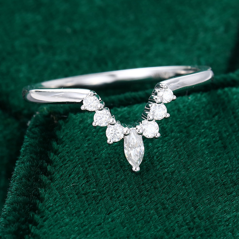 0.20 CT Round & Marquise Moissanite V-Shaped Wedding Band - farrellouise