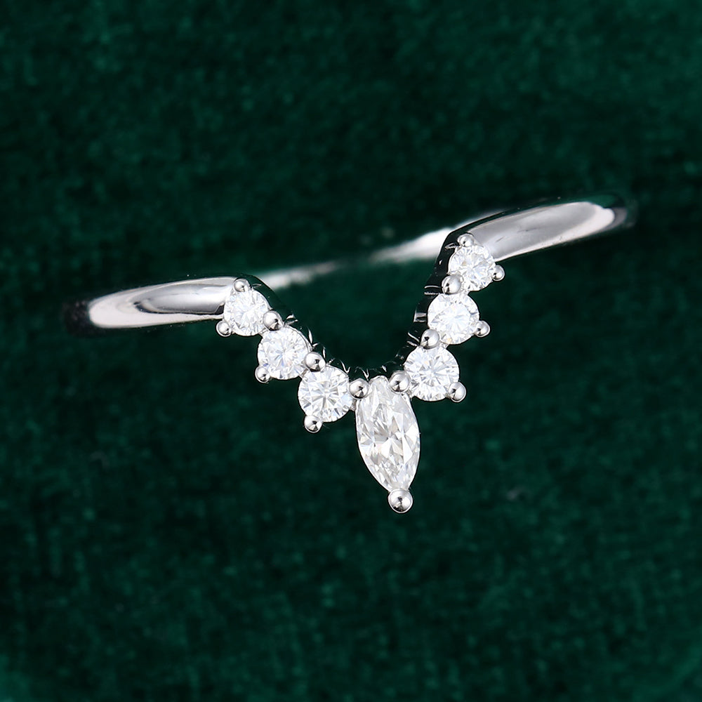 0.20 CT Round & Marquise Moissanite V-Shaped Wedding Band - farrellouise