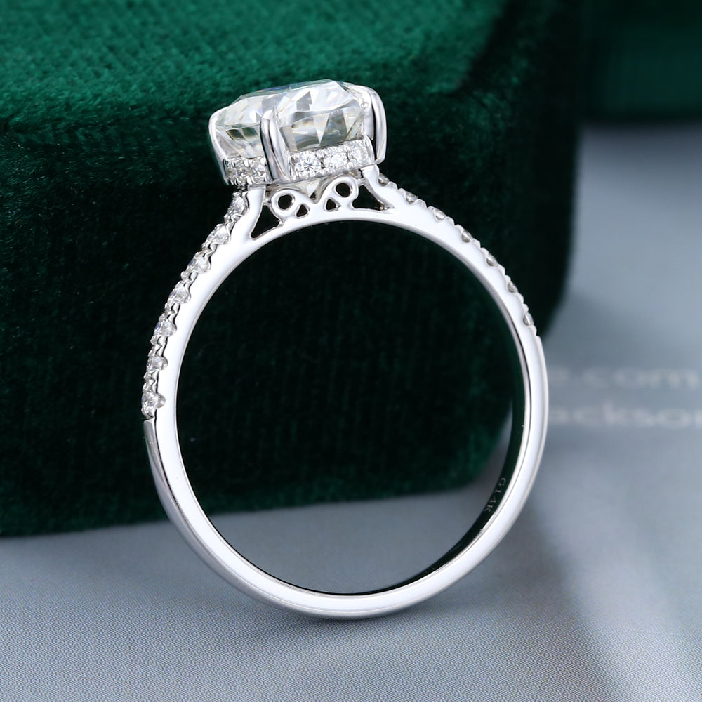 1.91 CT Oval Shaped Moissanite Hidden Halo Setting Engagement Ring - farrellouise