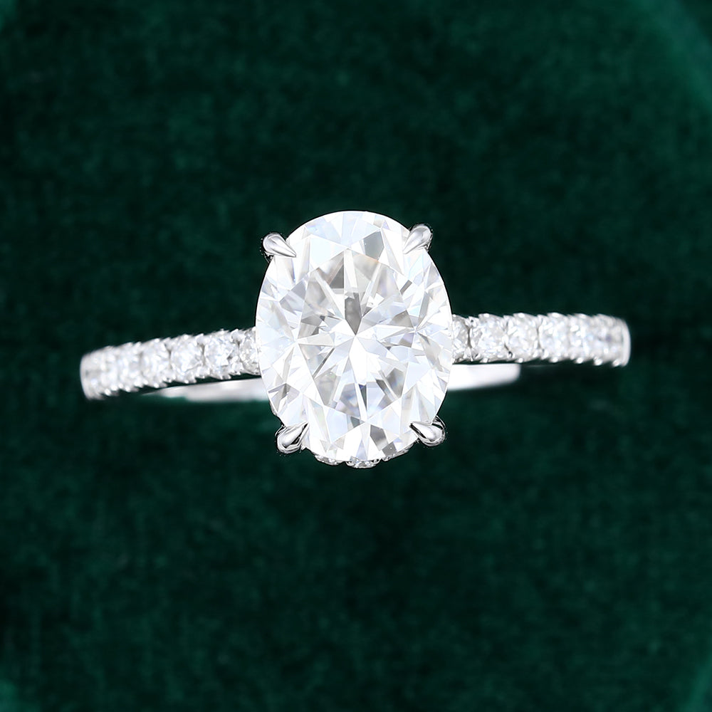 1.91 CT Oval Shaped Moissanite Hidden Halo Setting Engagement Ring - farrellouise
