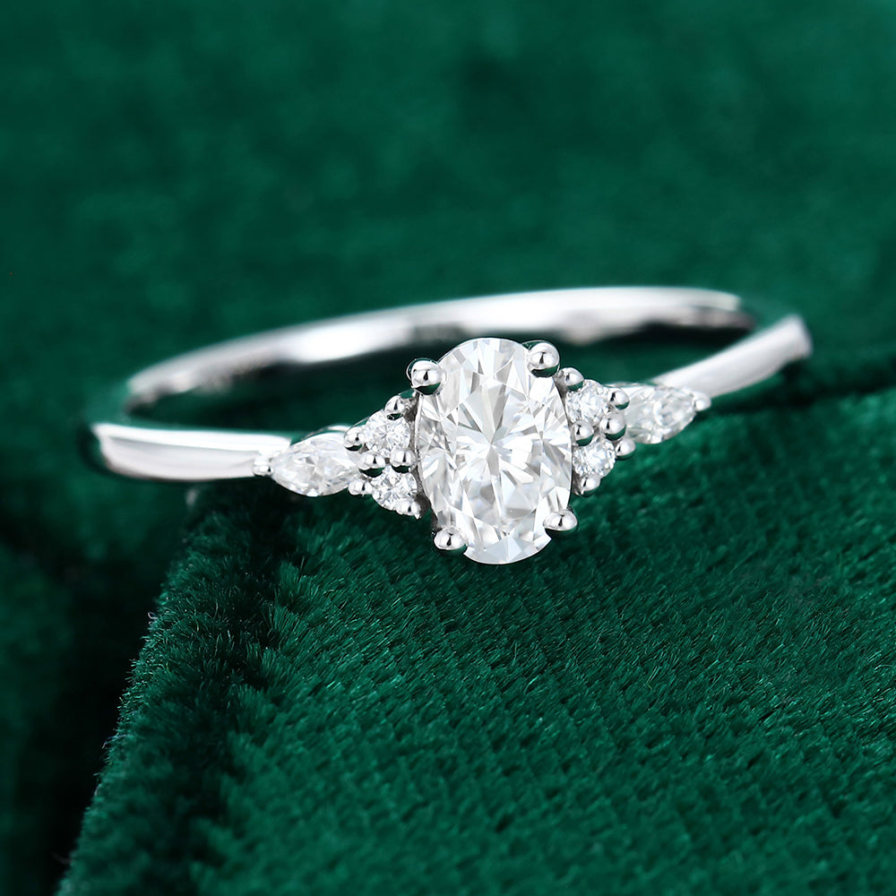 0.43 CT Oval Shaped Moissanite Cluster Engagement Ring - farrellouise
