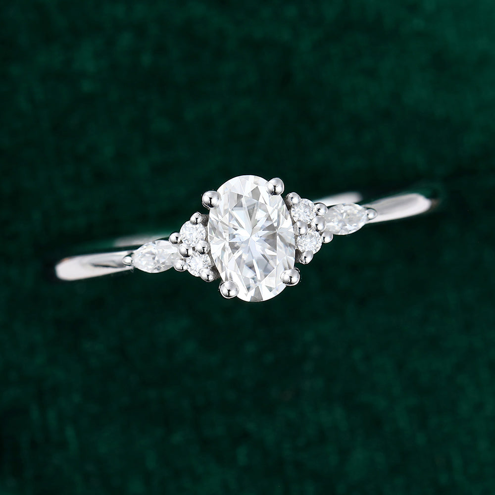 0.43 CT Oval Shaped Moissanite Cluster Engagement Ring - farrellouise
