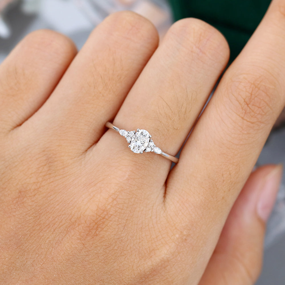 0.43 CT Oval Shaped Moissanite Cluster Engagement Ring - farrellouise