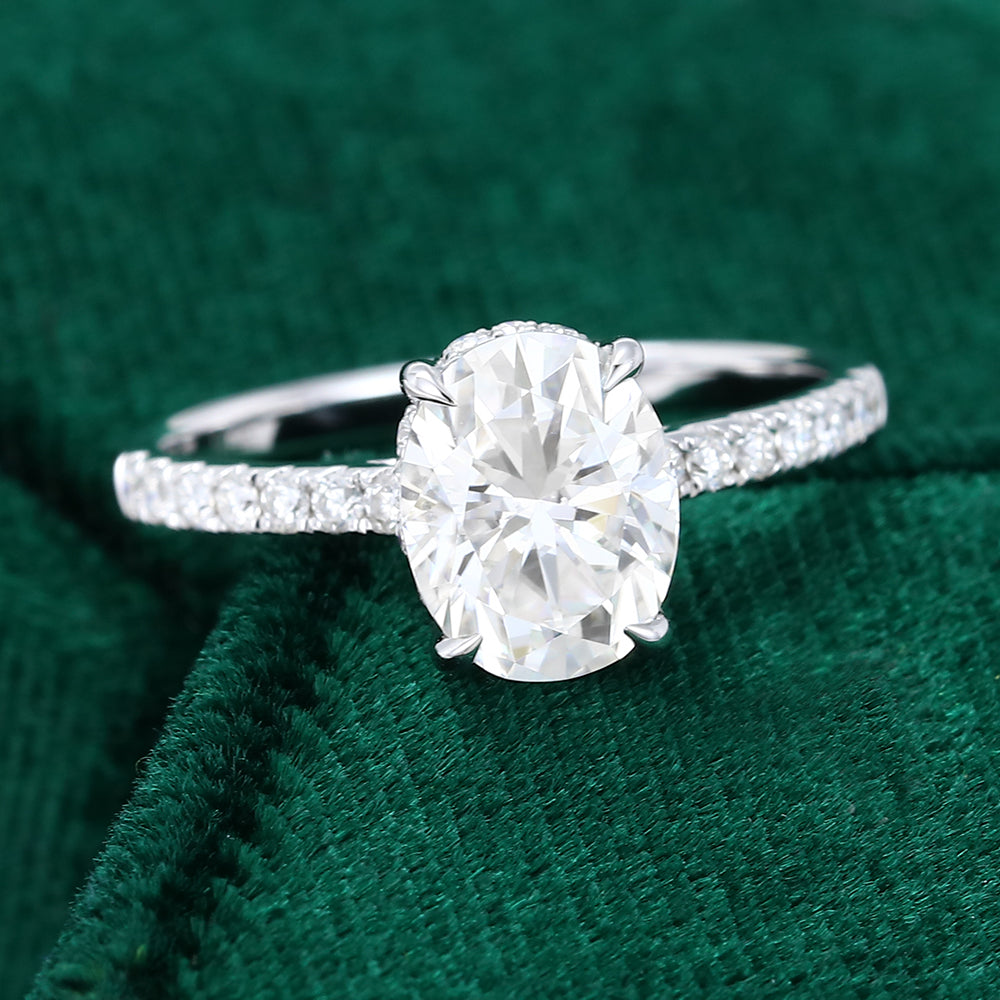1.91 CT Oval Shaped Moissanite Hidden Halo Setting Engagement Ring - farrellouise