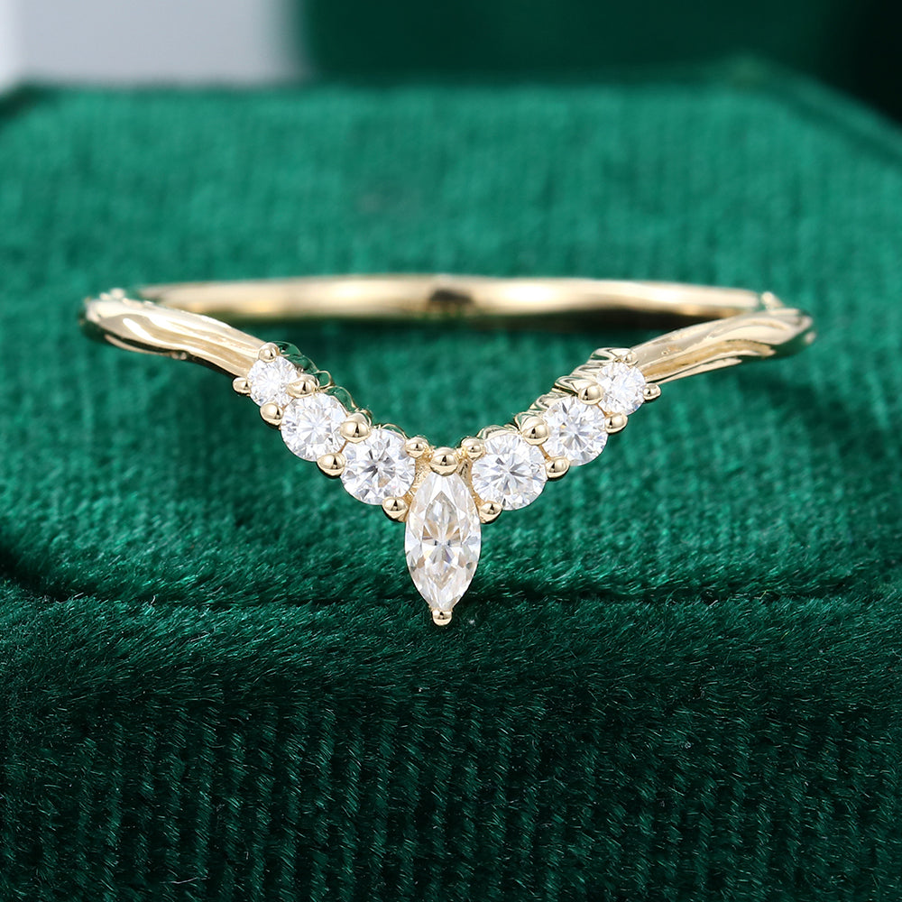 0.20 CT Round & Marquise Moissanite Curved Wedding Band - farrellouise
