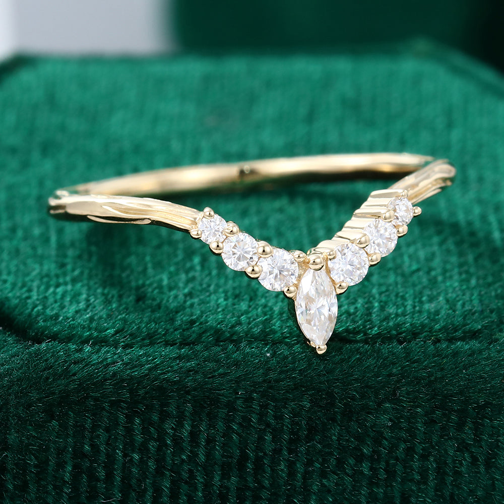 0.20 CT Round & Marquise Moissanite Curved Wedding Band - farrellouise
