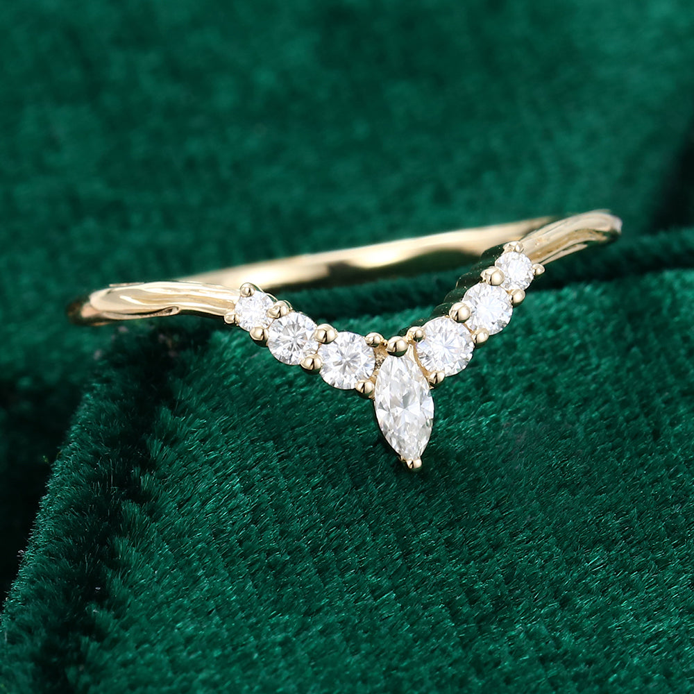 0.20 CT Round & Marquise Moissanite Curved Wedding Band - farrellouise