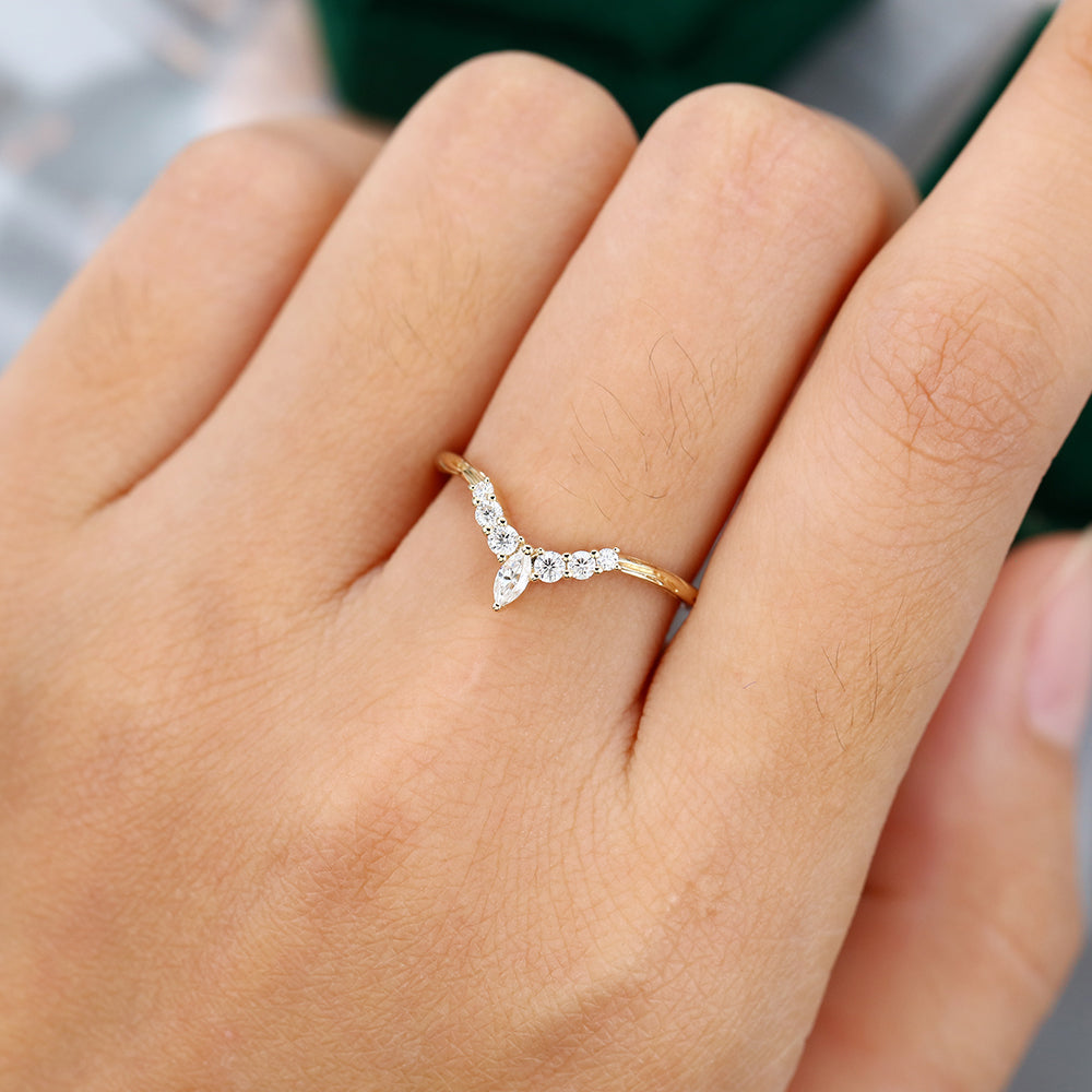 0.20 CT Round & Marquise Moissanite Curved Wedding Band - farrellouise
