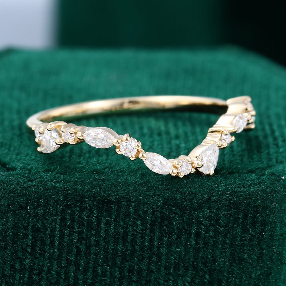 0.315 CT Marquise, Pear & Round Moissanite Curved Wedding Band - farrellouise