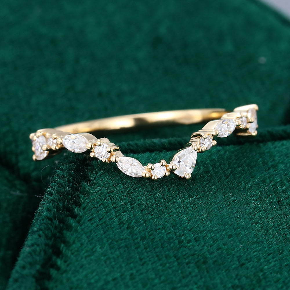 0.315 CT Marquise, Pear & Round Moissanite Curved Wedding Band - farrellouise