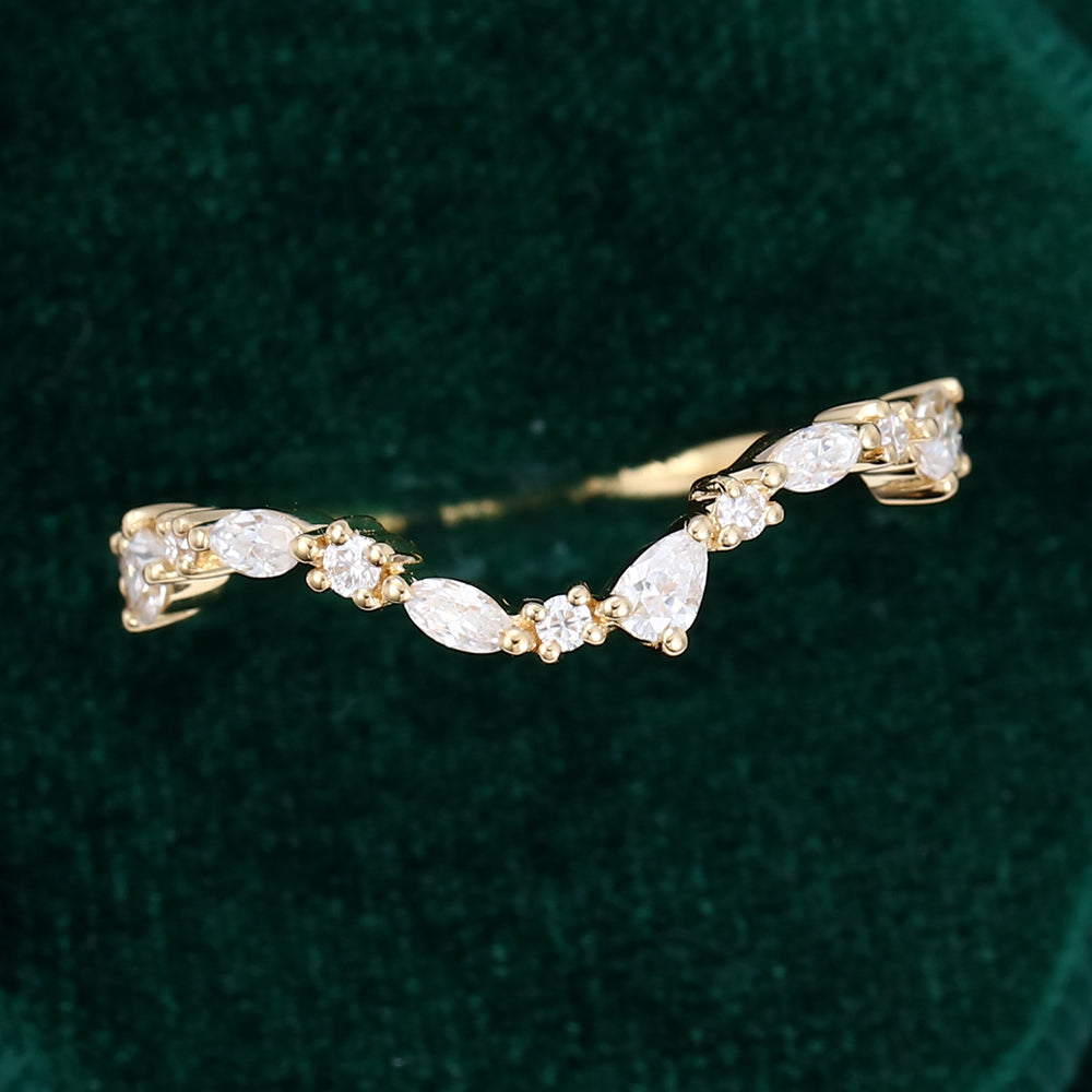 0.315 CT Marquise, Pear & Round Moissanite Curved Wedding Band - farrellouise
