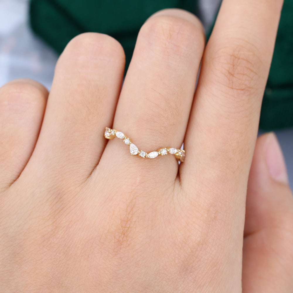 0.315 CT Marquise, Pear & Round Moissanite Curved Wedding Band - farrellouise