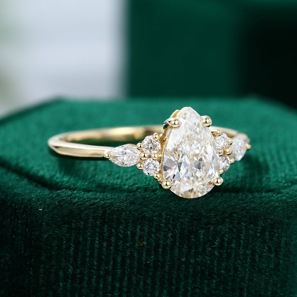 1.33 CT Pear Shaped Moissanite Cluster Engagement Ring - farrellouise