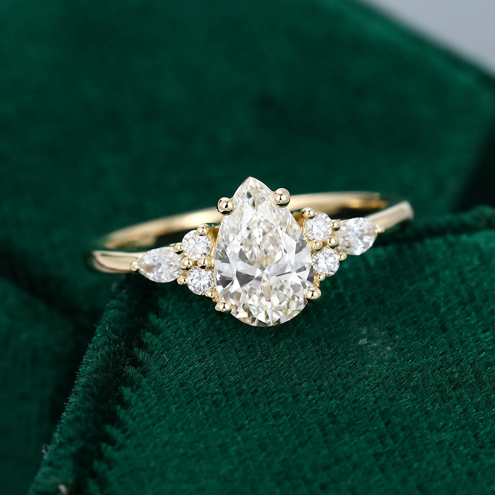 1.33 CT Pear Shaped Moissanite Cluster Engagement Ring - farrellouise