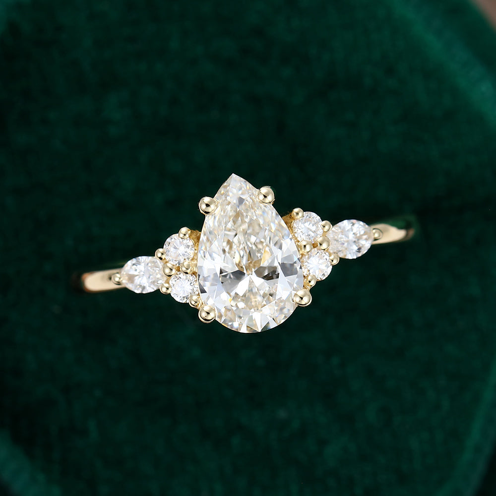 1.33 CT Pear Shaped Moissanite Cluster Engagement Ring - farrellouise