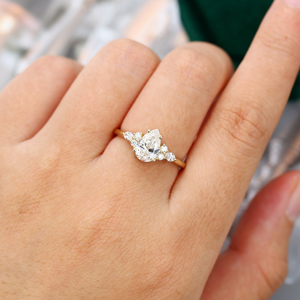 1.33 CT Pear Shaped Moissanite Cluster Engagement Ring - farrellouise