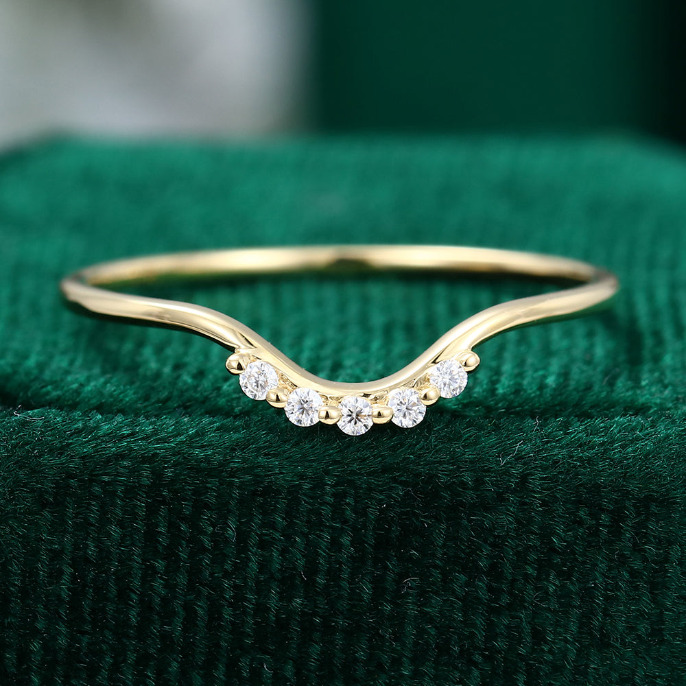 0.05 CT Round Moissanite Curved Wedding Band - farrellouise