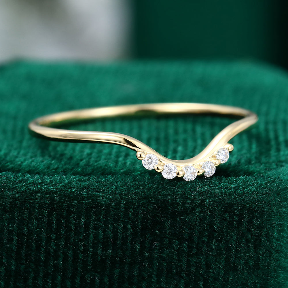 0.05 CT Round Moissanite Curved Wedding Band - farrellouise