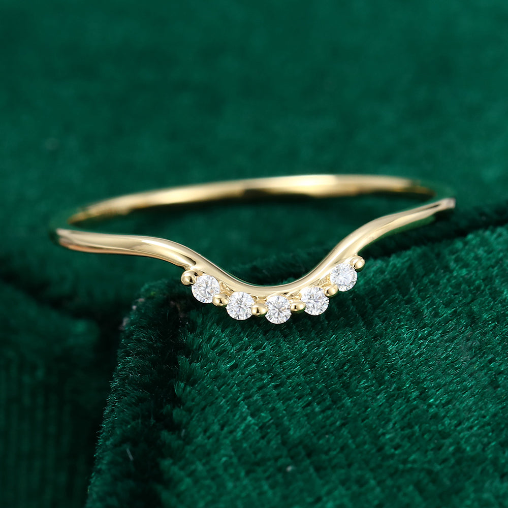 0.05 CT Round Moissanite Curved Wedding Band - farrellouise