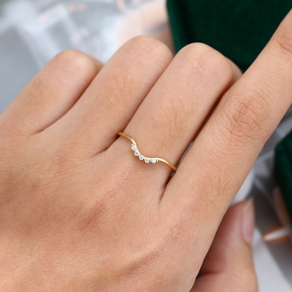 0.05 CT Round Moissanite Curved Wedding Band - farrellouise
