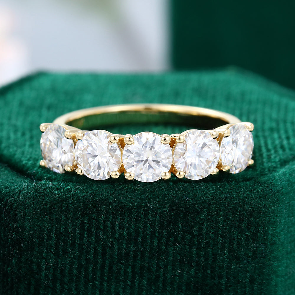 2.15 CT Round Moissanite Five Stone Wedding Band - farrellouise