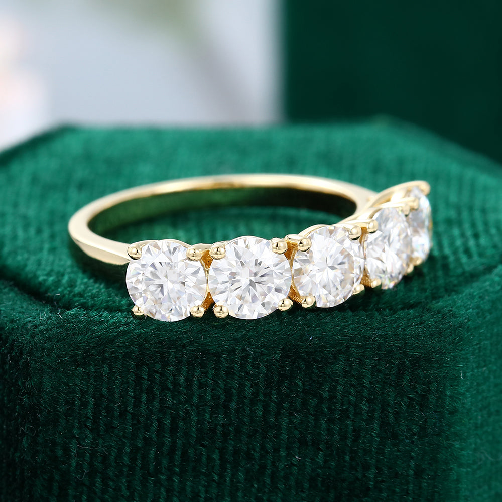 2.15 CT Round Moissanite Five Stone Wedding Band - farrellouise
