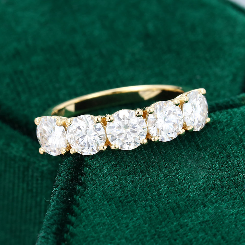 2.15 CT Round Moissanite Five Stone Wedding Band - farrellouise