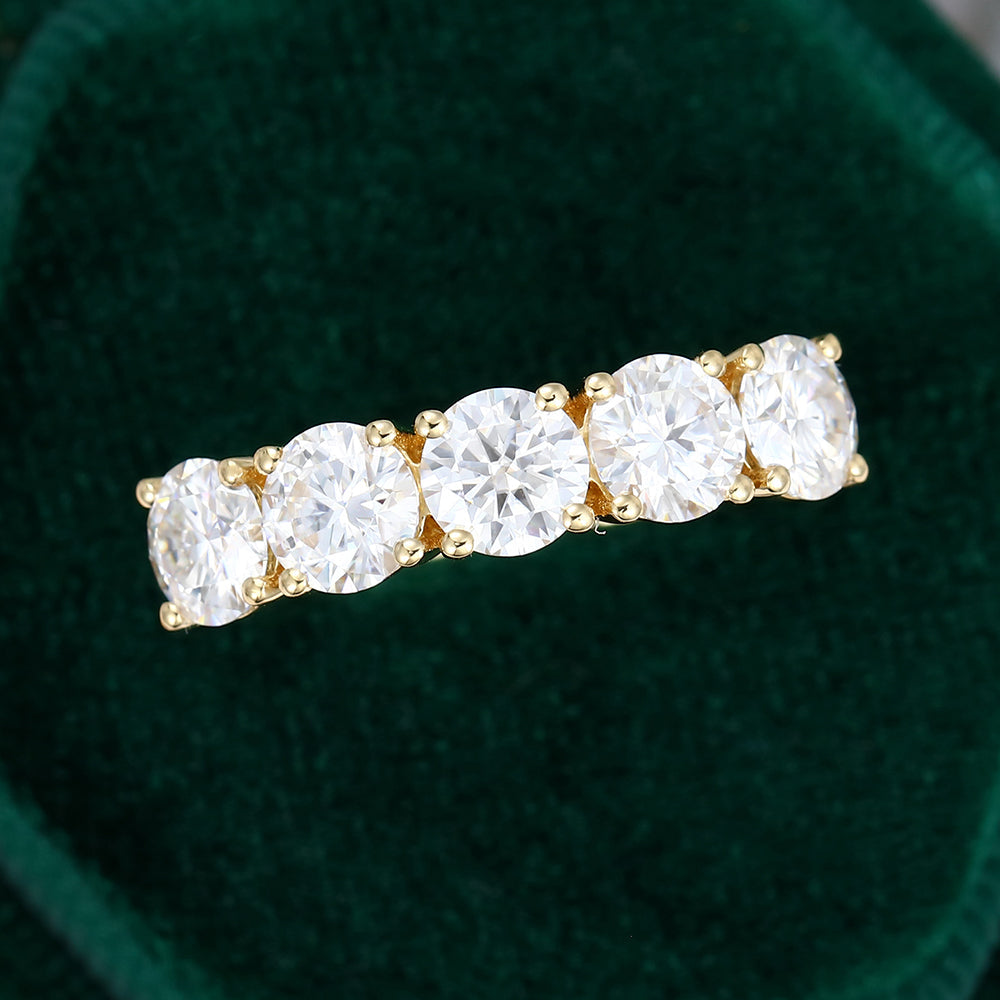 2.15 CT Round Moissanite Five Stone Wedding Band - farrellouise