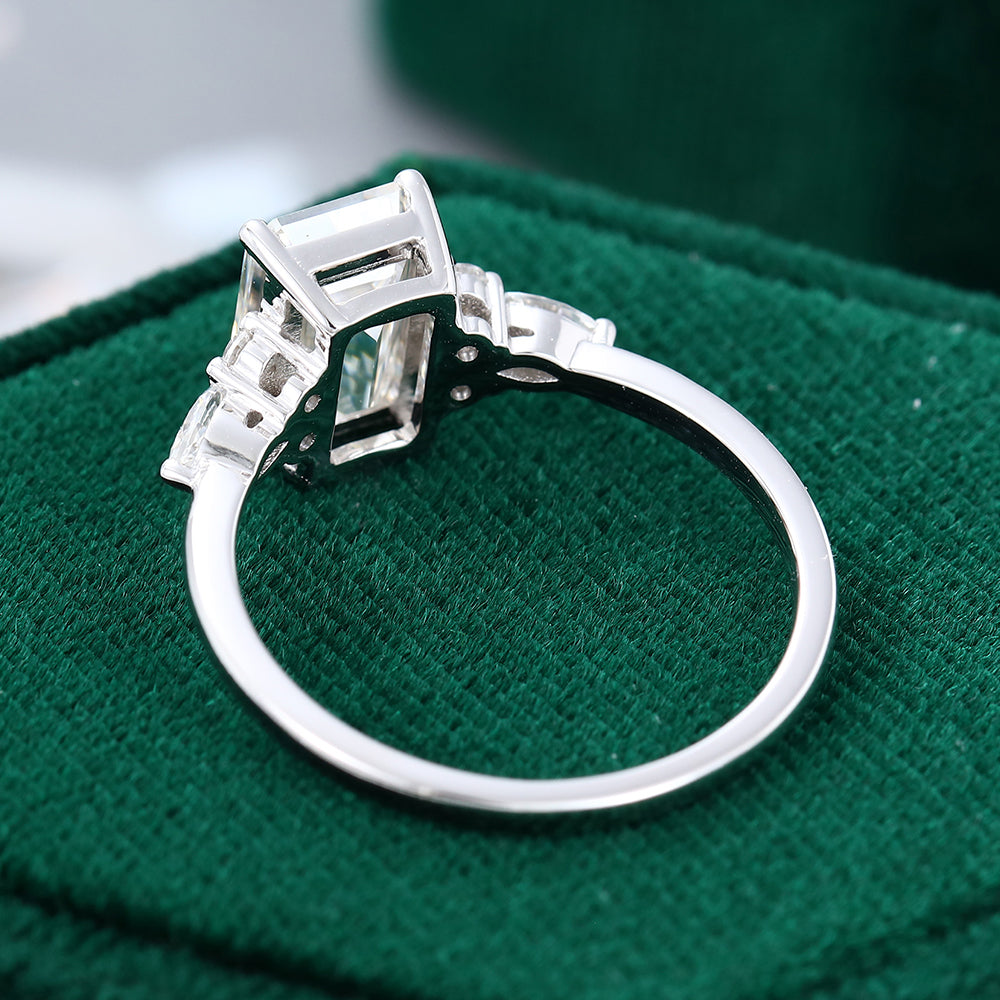 2.0 CT Emerald Shaped Moissanite Cluster Engagement Ring - farrellouise